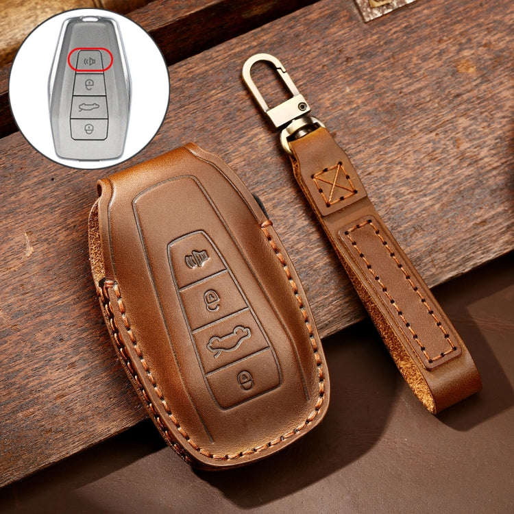Hallmo Car Cowhide Leather Key Protective Cover Key Case for Geely Emgrand C Style(Brown)