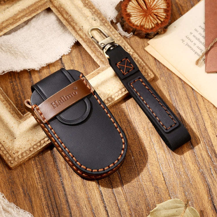 Hallmo Car Cowhide Leather Key Protective Cover Key Case for Jeep Compass(Black)