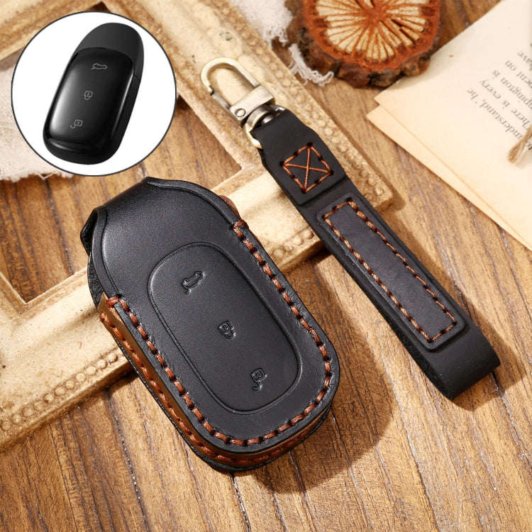 Hallmo Car Cowhide Leather Key Protective Cover Key Case for LEADING IDEAL One(Black)