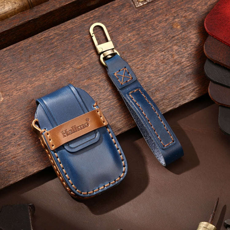 Hallmo Car Cowhide Leather Key Protective Cover Key Case for Subaru Forester(Blue)