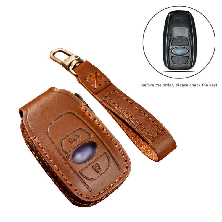 Hallmo Car Cowhide Leather Key Protective Cover Key Case for Subaru Forester(Blue)