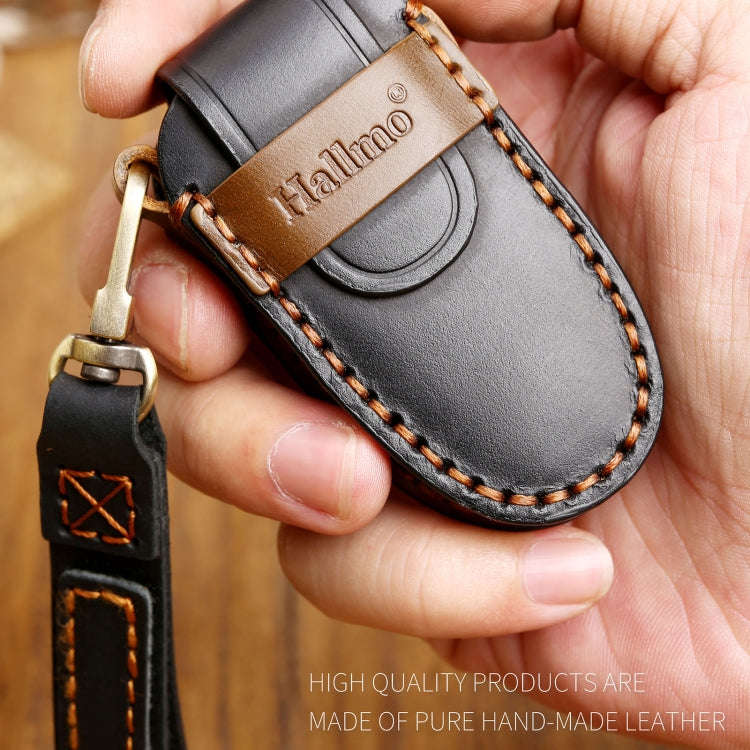 Hallmo Car Cowhide Leather Key Protective Cover Key Case for Tesla Model 3 / S A Style(Brown)