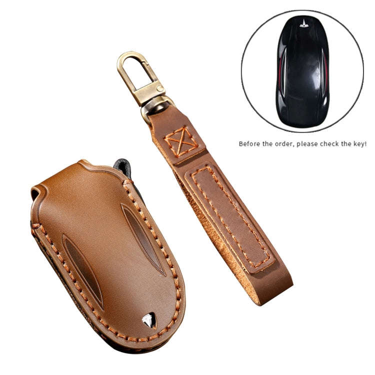 Hallmo Car Cowhide Leather Key Protective Cover Key Case for Tesla Model X B Style(Blue)