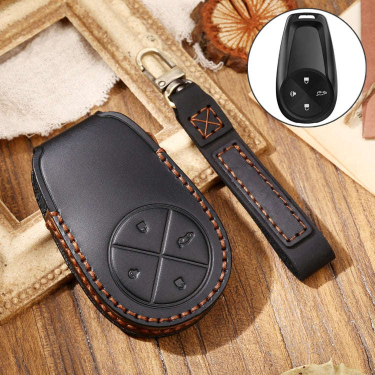 Hallmo Car Cowhide Leather Key Protective Cover Key Case for NIO ES6 / ES8(Black)