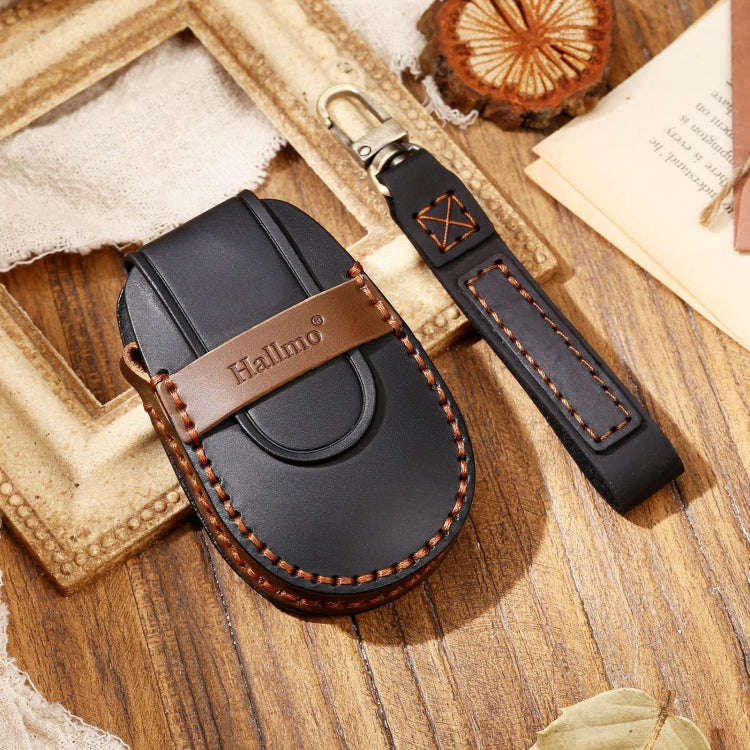 Hallmo Car Cowhide Leather Key Protective Cover Key Case for NIO ES6 / ES8(Black)