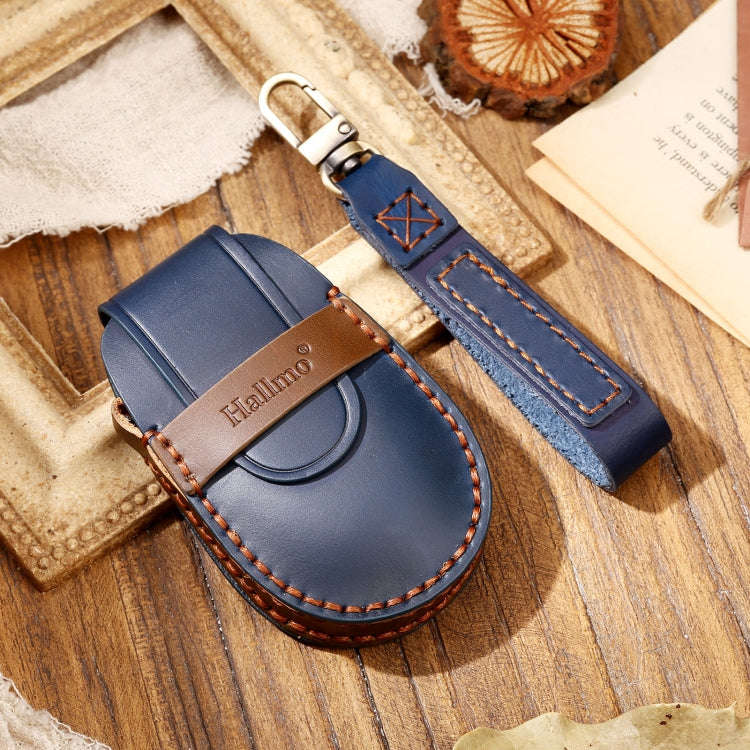 Hallmo Car Cowhide Leather Key Protective Cover Key Case for NIO ES6 / ES8(Blue)
