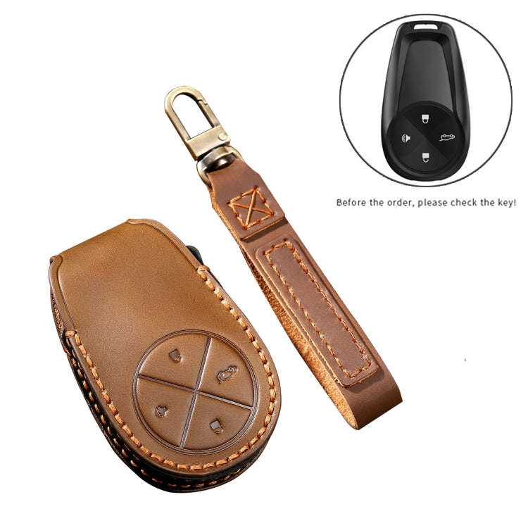 Hallmo Car Cowhide Leather Key Protective Cover Key Case for NIO ES6 / ES8(Blue)