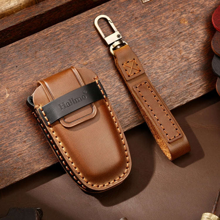 Hallmo Car Cowhide Leather Key Protective Cover Key Case for Ford Focus B Style(Brown)