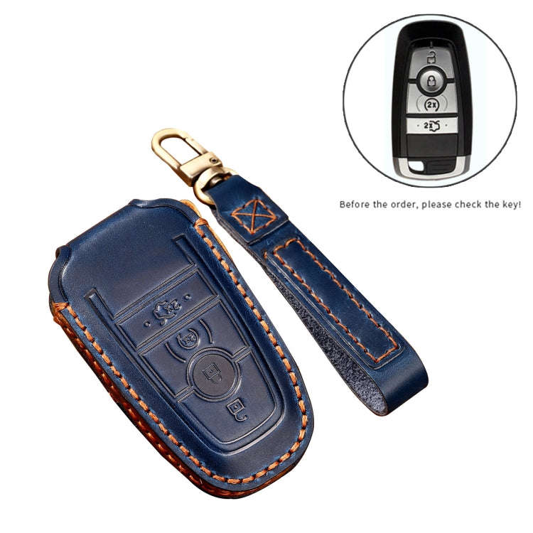 Hallmo Car Cowhide Leather Key Protective Cover Key Case for Ford Focus C Style(Blue)