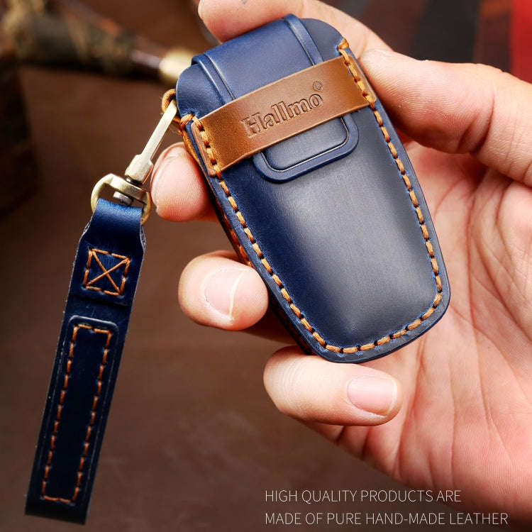 Hallmo Car Cowhide Leather Key Protective Cover Key Case for Ford Focus C Style(Blue)