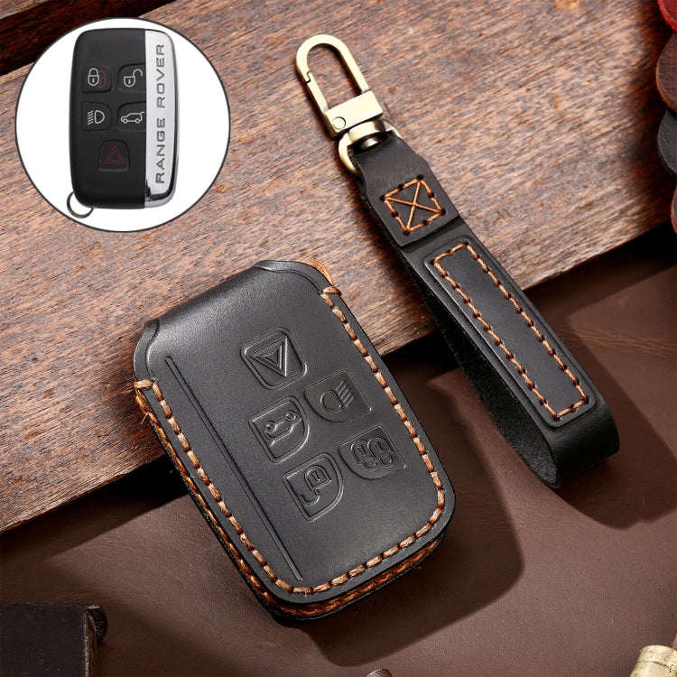 Hallmo Car Cowhide Leather Key Protective Cover Key Case for Land Rover Discovery 5 A Style(Black)