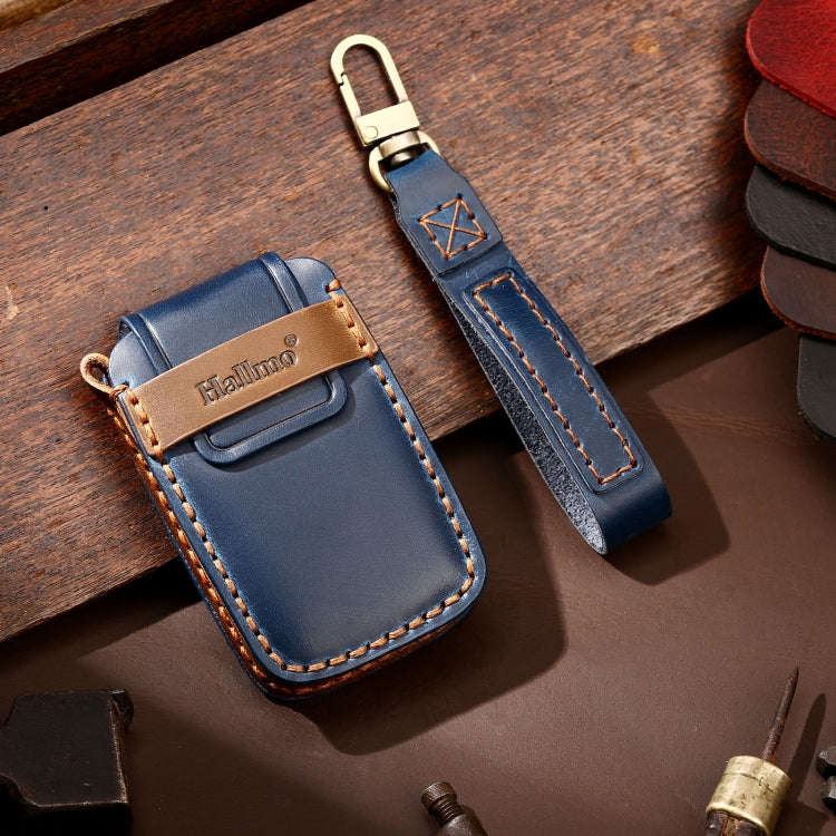 Hallmo Car Cowhide Leather Key Protective Cover Key Case for Land Rover Discovery 5 A Style(Blue)