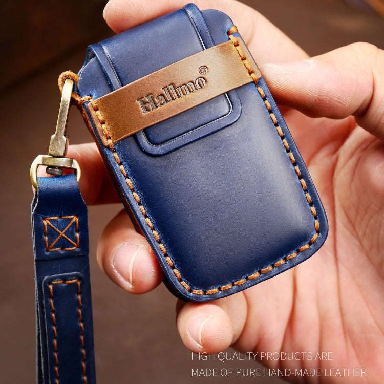 Hallmo Car Cowhide Leather Key Protective Cover Key Case for Land Rover Discovery 5 A Style(Blue)