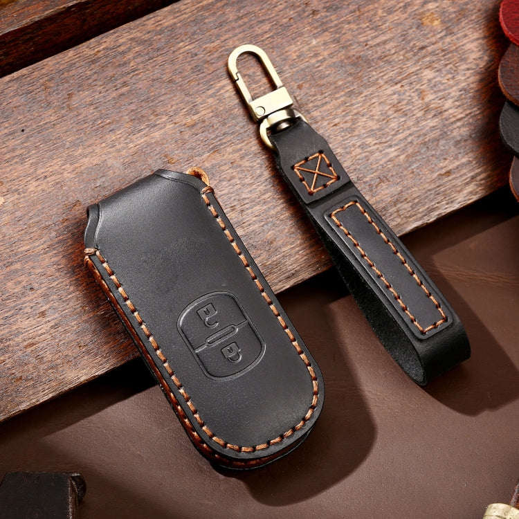Hallmo Car Cowhide Leather Key Protective Cover Key Case for Mazda Axela 2-button(Black)