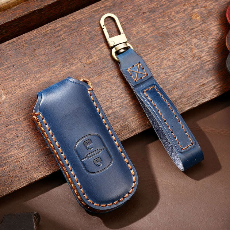 Hallmo Car Cowhide Leather Key Protective Cover Key Case for Mazda Axela 2-button(Blue)