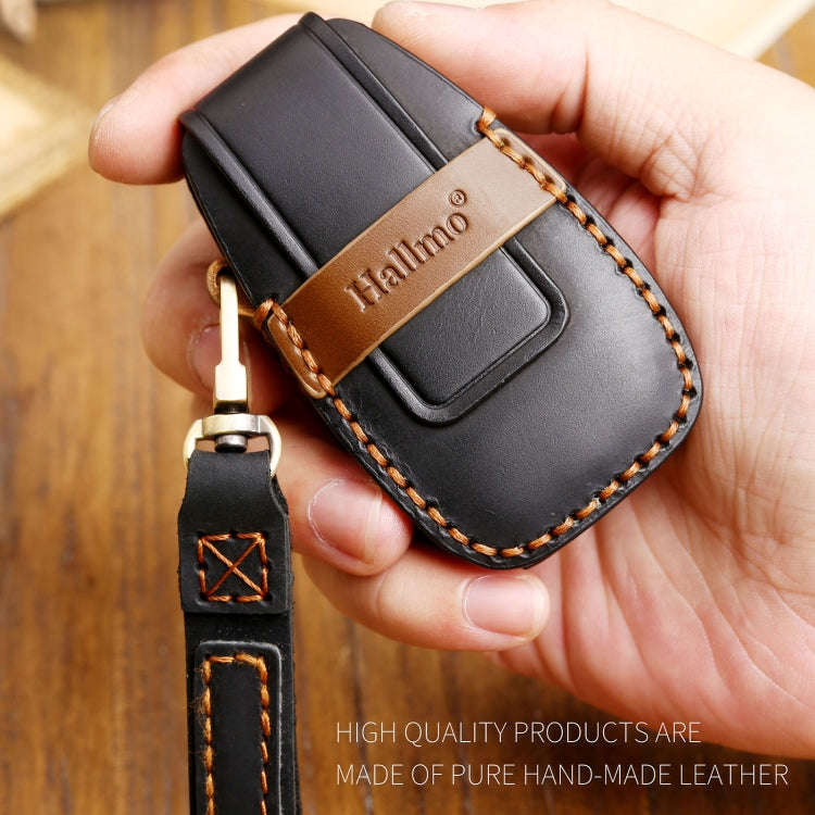 Hallmo Car Cowhide Leather Key Protective Cover Key Case for Changan CS75 Plus(Black)