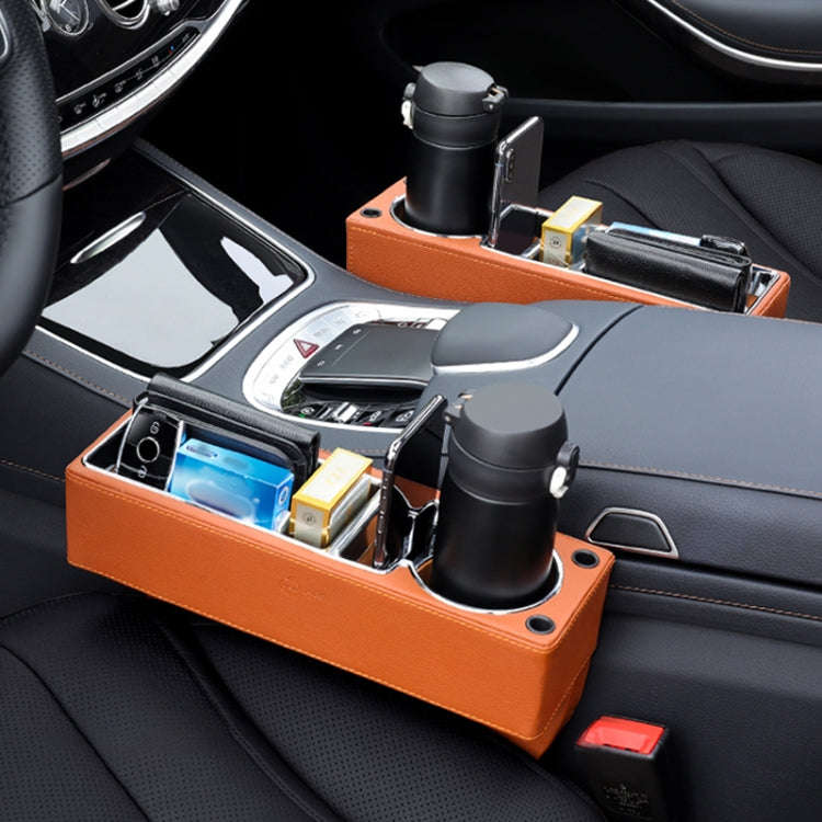 Car Multi-functional Console PU Leather Box Cup Holder Seat Gap Side Storage Box (Brown)
