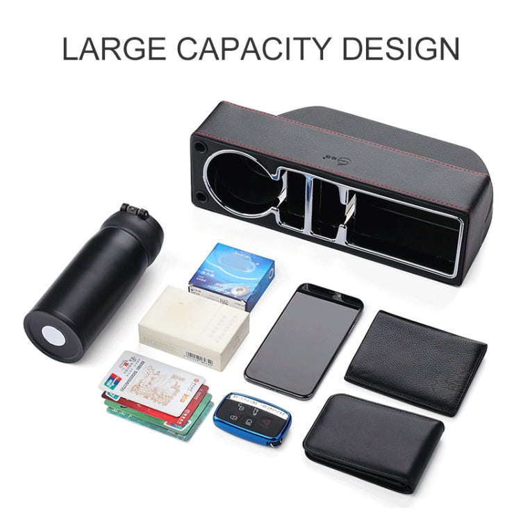 Car Multi-functional Console PU Leather Box Cup Holder Seat Gap Side Storage Box (Black)