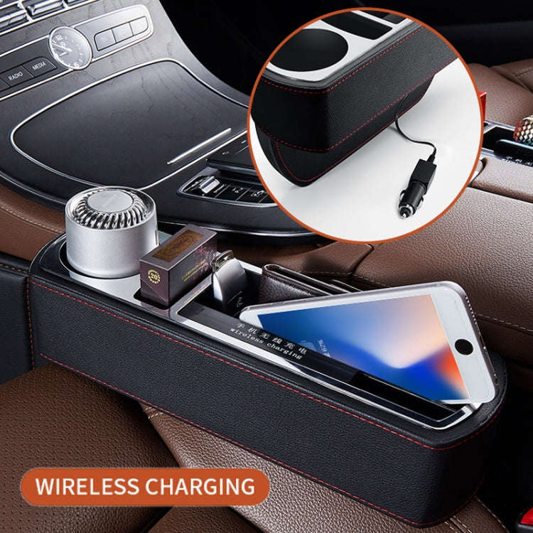 Car Multi-functional Wireless Fast Charge Console PU Leather Box Cup Holder Seat Gap Side Storage...