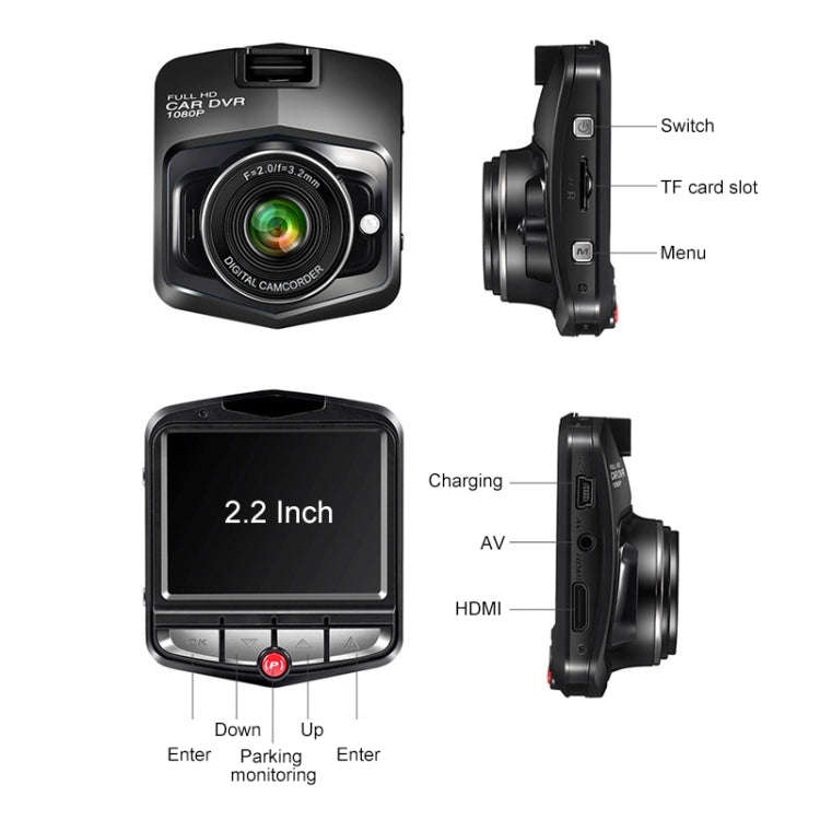 2.2 inch Car 480P Single Recording Shield Driving Recorder DVR Support Parking Monitoring / Loop ...