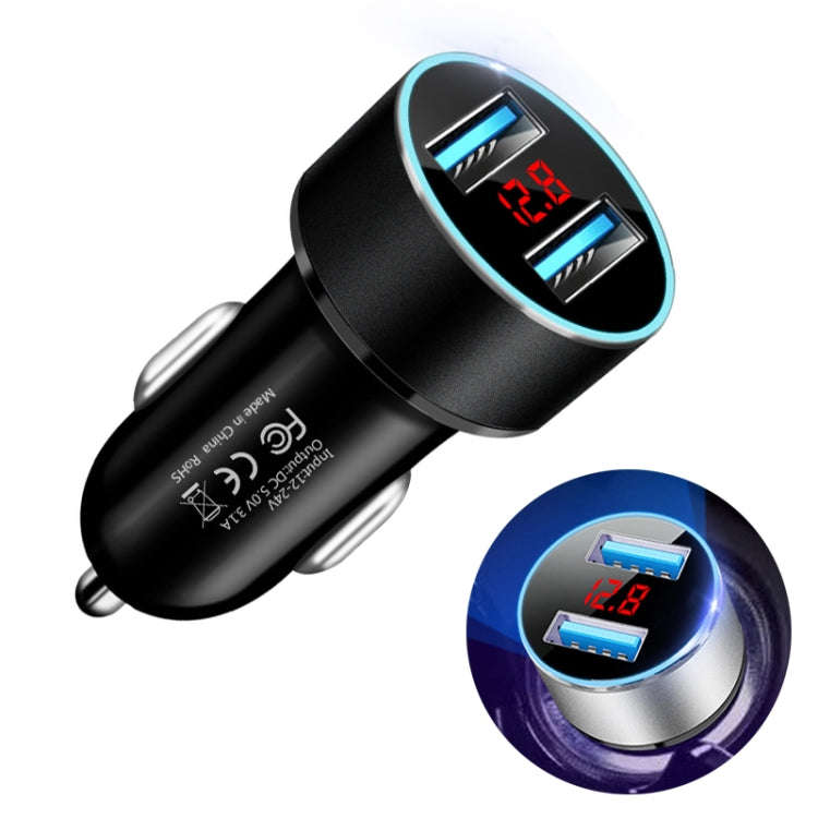 JMG-C016A 5V 3.1A Car Dual USB Charger with LED Display(Black)