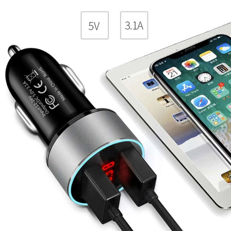 JMG-C016A 5V 3.1A Car Dual USB Charger with LED Display(Black)