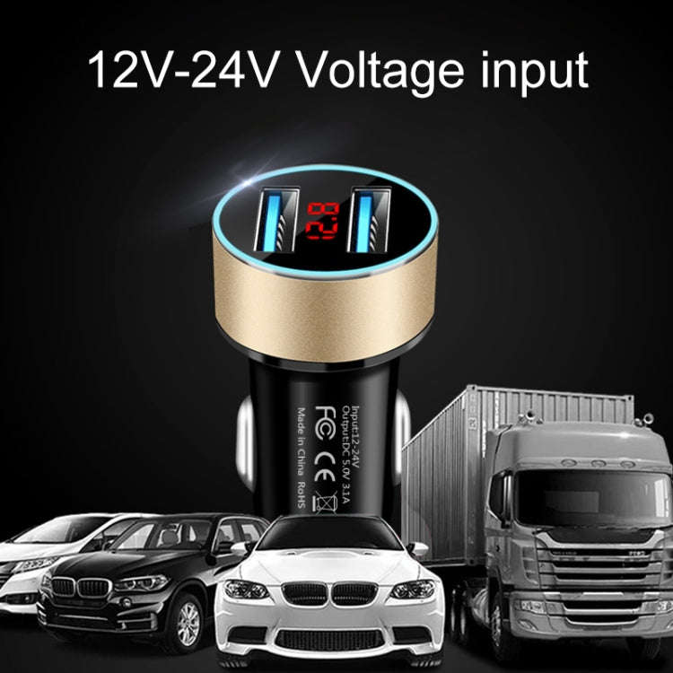 JMG-C016A 5V 3.1A Car Dual USB Charger with LED Display(Black)