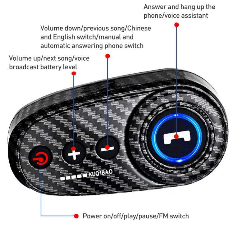 K10 Motorcycle Bluetooth Helmet Headset, Carbon Fiber Hidden Microphone