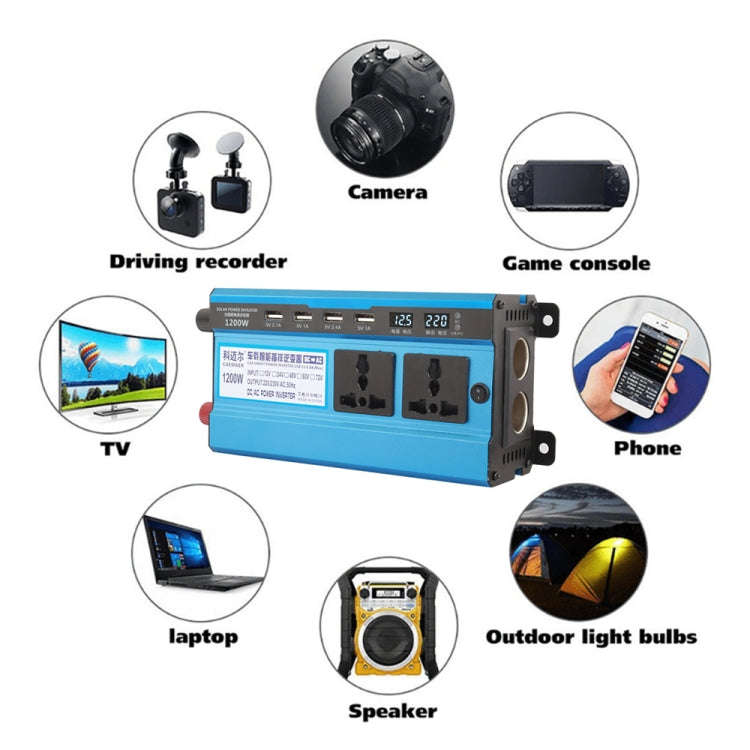 Carmaer 24V to 220V 1200W Double Cigarette Lighter Car Double Digital Display Inverter Household ...
