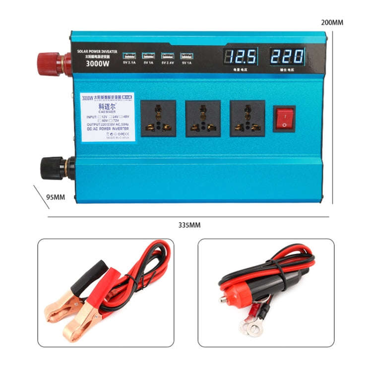 Carmaer 12V to 220V 3000W Intelligent Fan Car Double Digital Display Inverter Household Power Con...