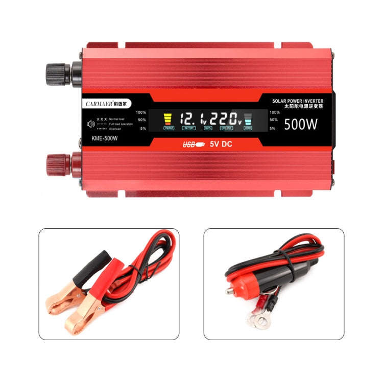 Carmaer Universal 12V to 220V 500W Car LCD Display Inverter Household Power Converter