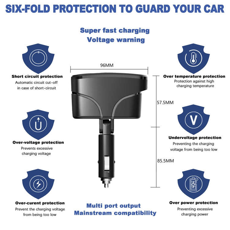 TR35 Car 2 in 1 Cigarette Lighter Extension Socket 20W PD Fast Charge QC3.0 USB Charger