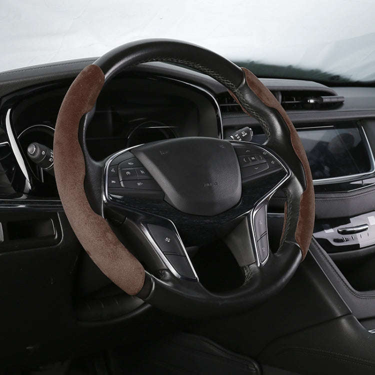 Car Universal Suede Steering Wheel Cover (Coffee)