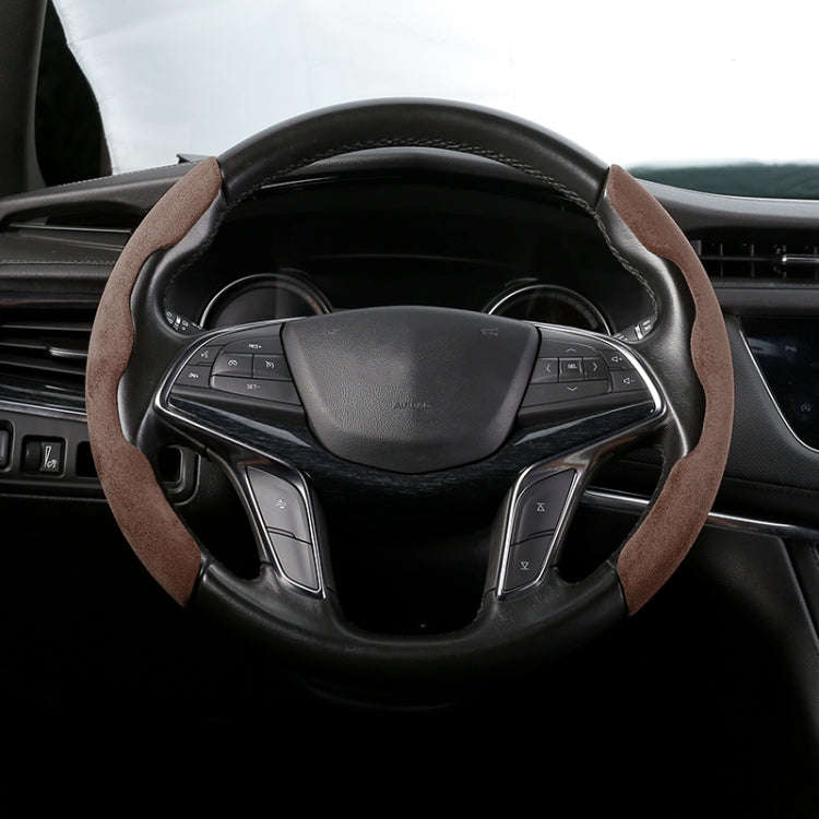 Car Universal Suede Steering Wheel Cover (Coffee)