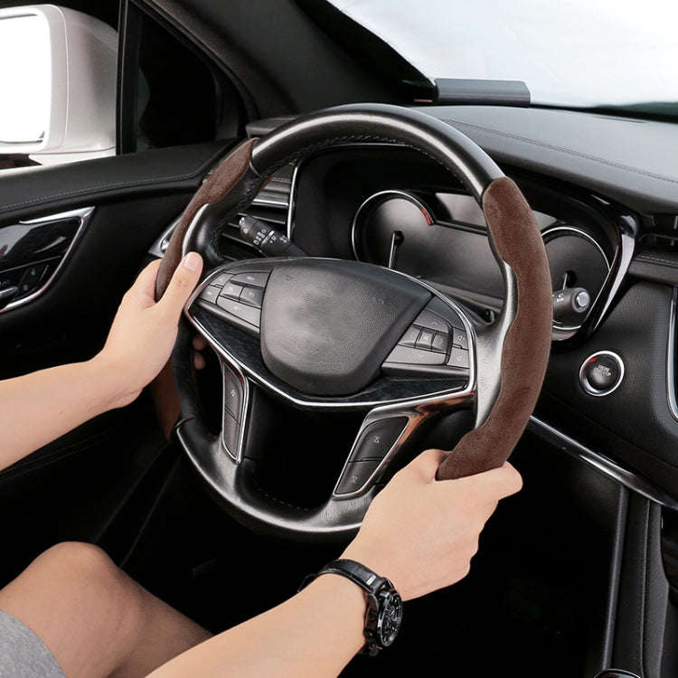 Car Universal Suede Steering Wheel Cover (Coffee)