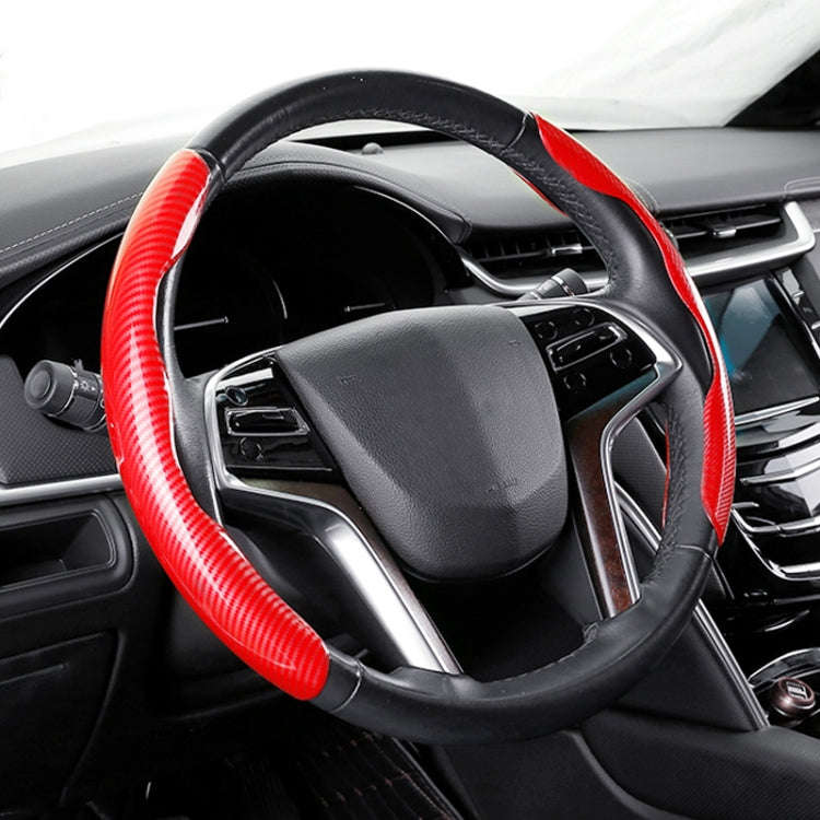 Car Universal Carbon Fiber Steering Wheel Cover (Red)