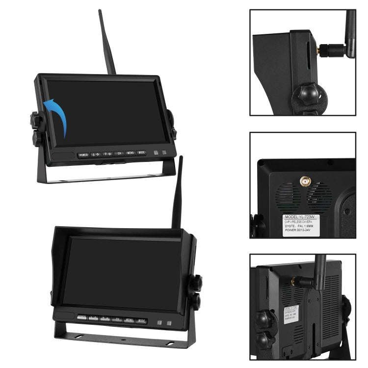 7 inch Car Digital Wireless Rear-view Split-screen Monitor Four Record