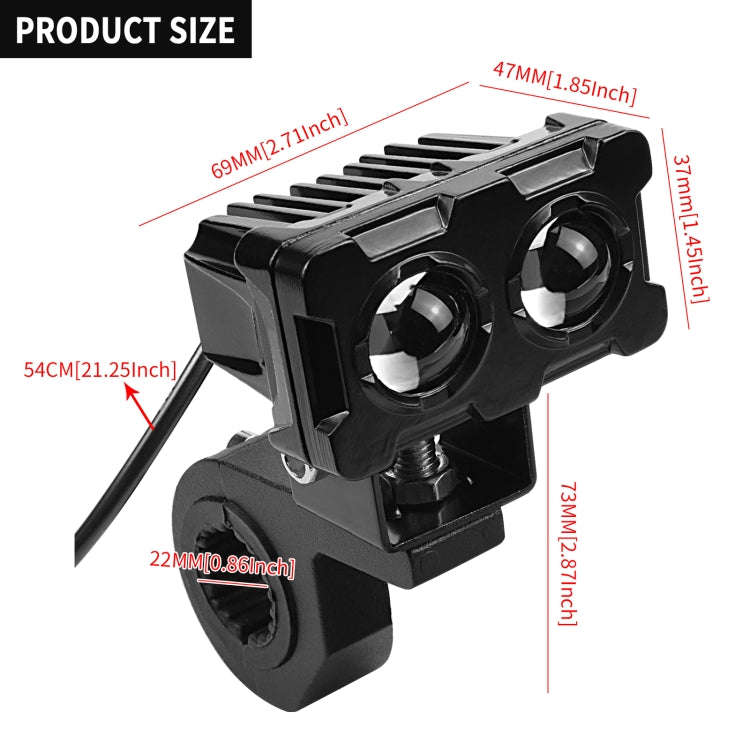 ZH-1583A1 External Waterproof Double Lamp Bead LED Headlight Square Dragon Button Type