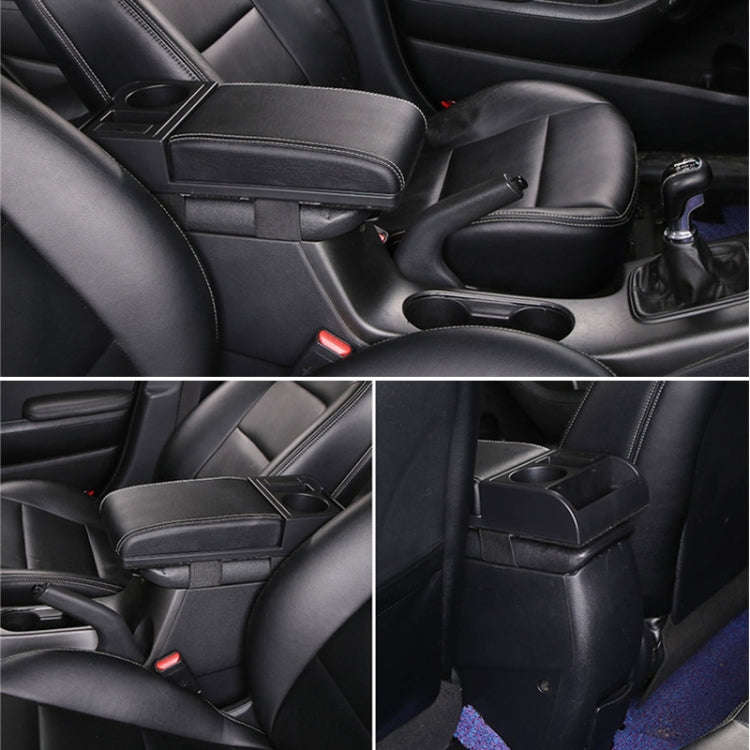 Car Multi-functional Dual USB Armrest Box Booster Pad, Microfiber Leather Straight Type (Black Wh...