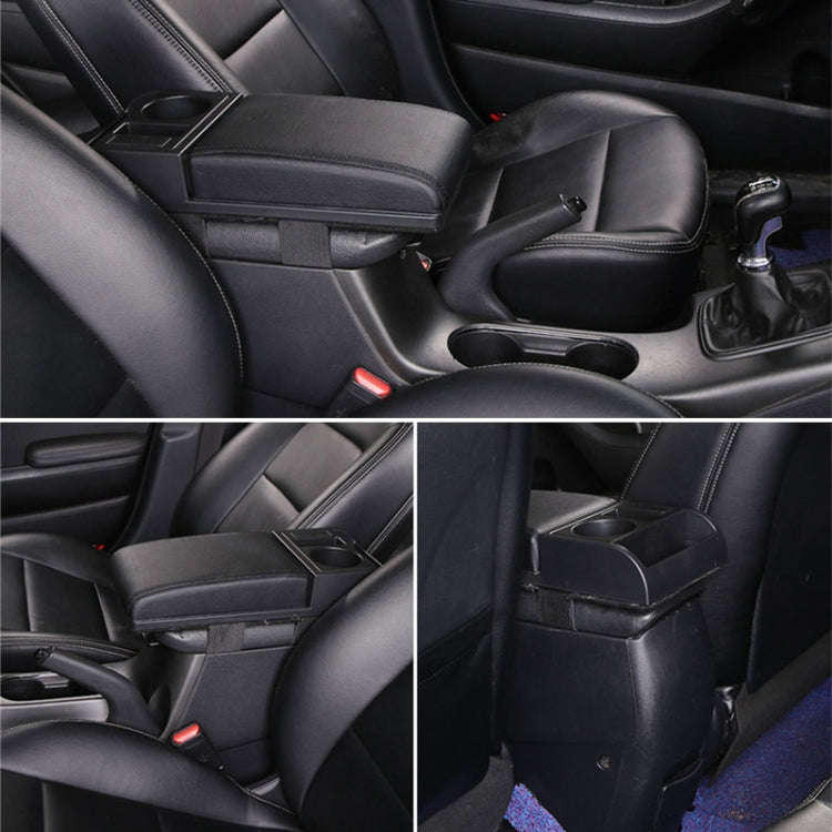 Car Multi-functional Dual USB Armrest Box Booster Pad, Microfiber Leather Straight Type (Black)
