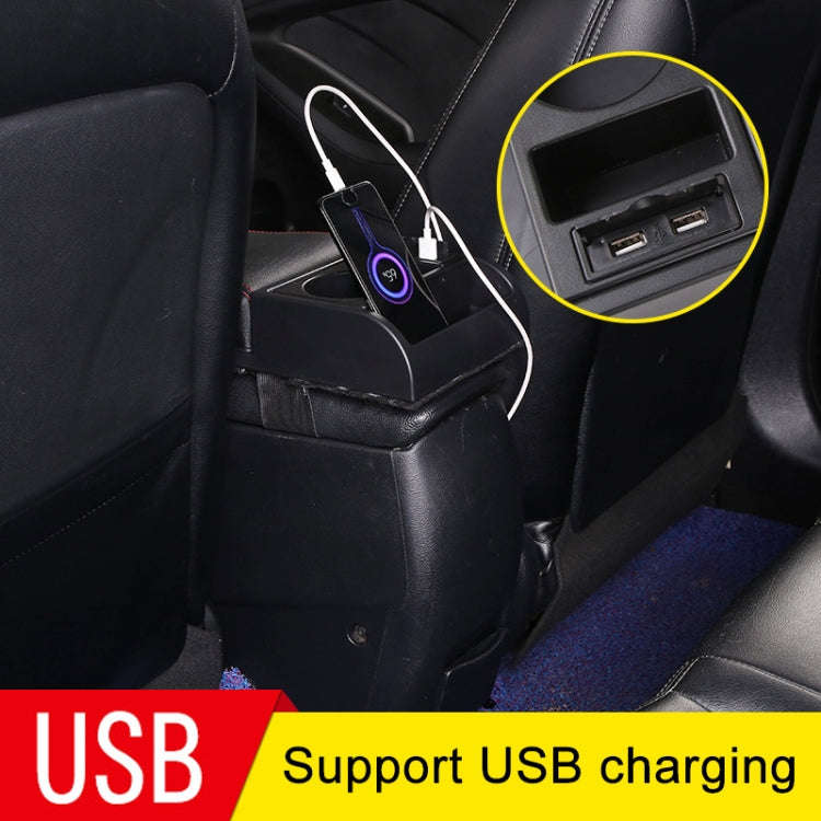 Car Multi-functional Dual USB Armrest Box Booster Pad, Microfiber Leather Straight Type (Black)