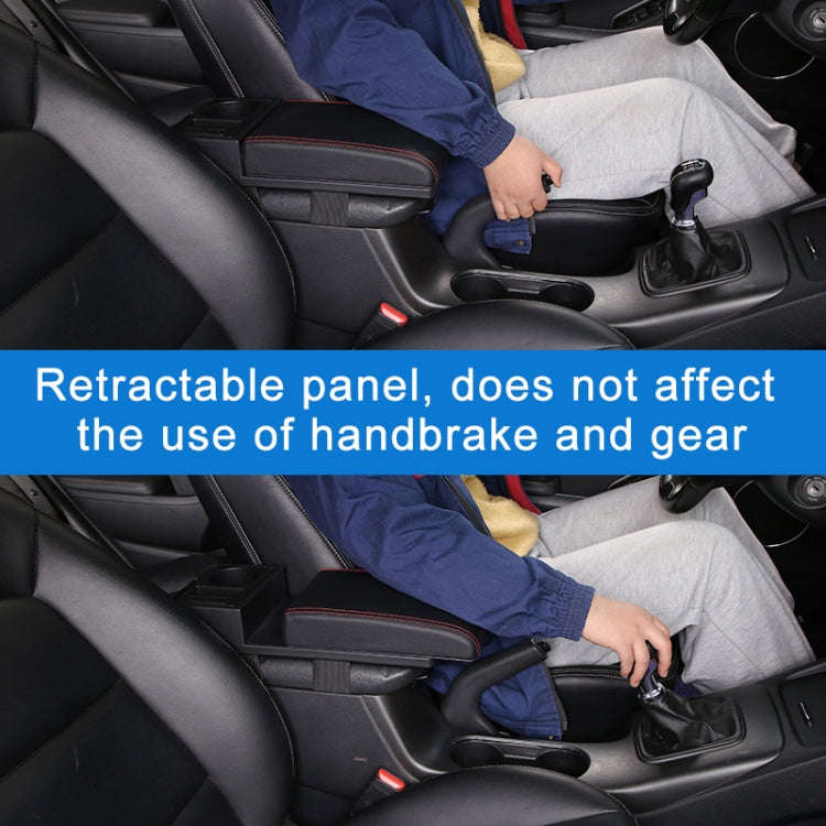 Car Multi-functional Dual USB Armrest Box Booster Pad, Microfiber Leather Straight Type (Black)