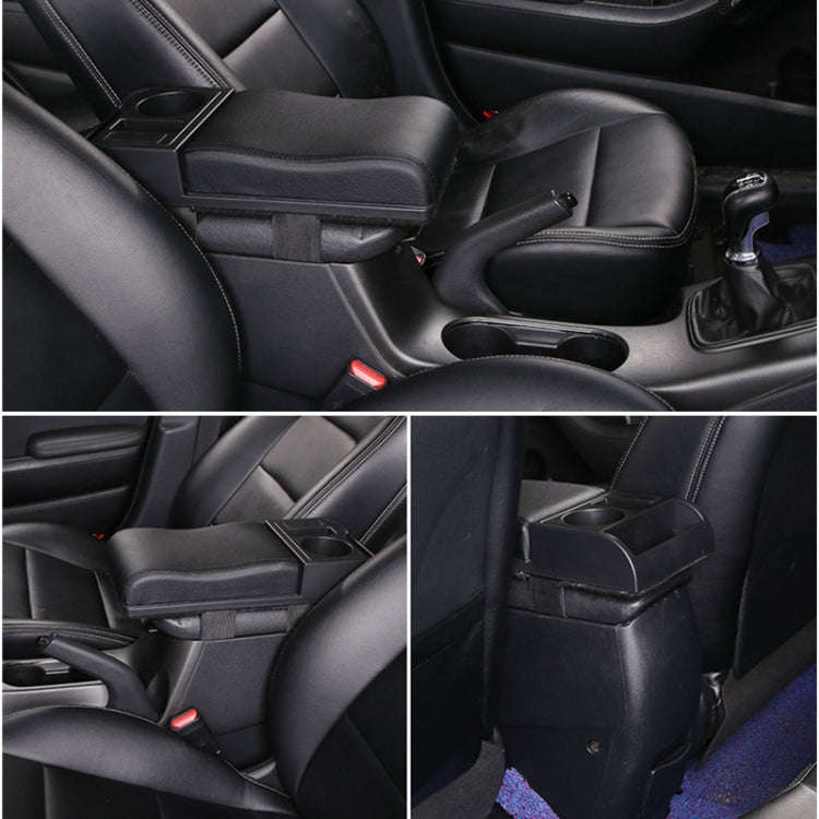 Car Multi-functional Dual USB Armrest Box Booster Pad, Carbon Fiber Leather Curved Type (Black)