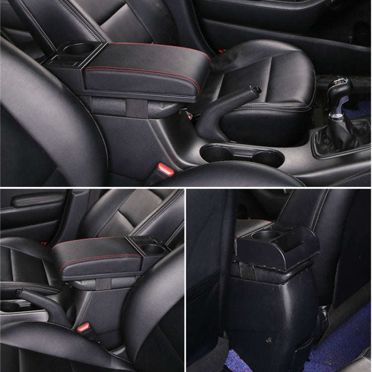 Car Multi-functional Dual USB Armrest Box Booster Pad, Carbon Fiber Leather Straight Type (Black ...