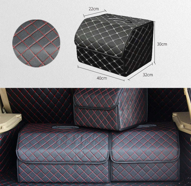 Car Trunk Foldable Storage Box, Checkered Middle Size: 40 x 32 x 30cm (Black Red)