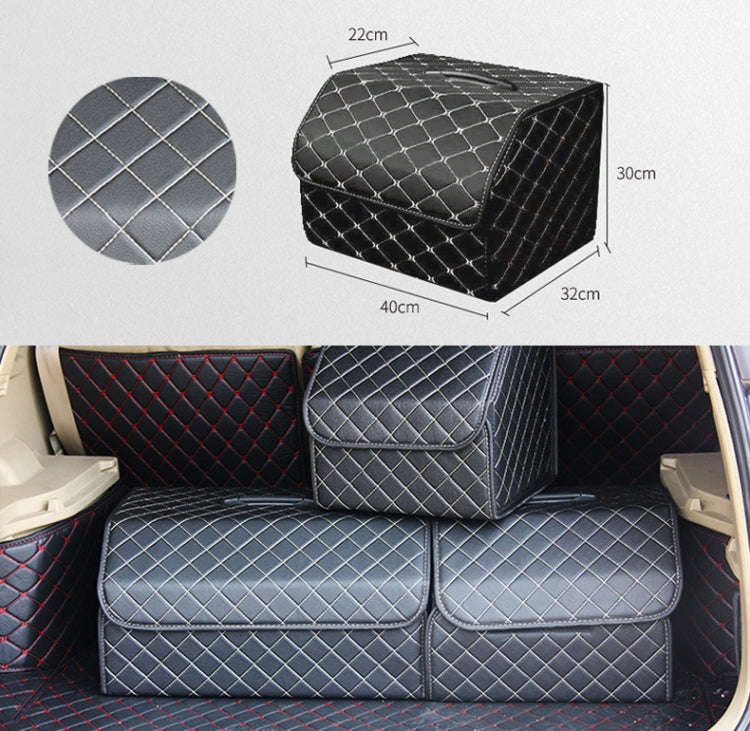 Car Trunk Foldable Storage Box, Checkered Middle Size: 40 x 32 x 30cm (Beige)