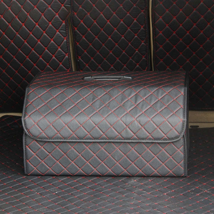 Car Trunk Foldable Storage Box, Checkered Large Size: 54 x 32 x 30cm (Black Red)