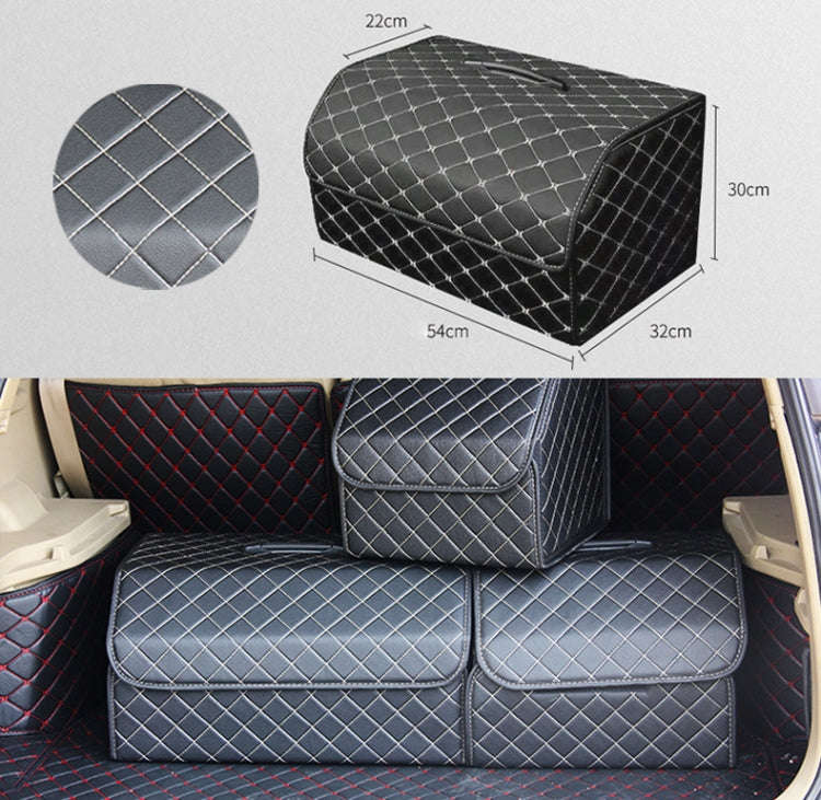 Car Trunk Foldable Storage Box, Checkered Large Size: 54 x 32 x 30cm (Beige)