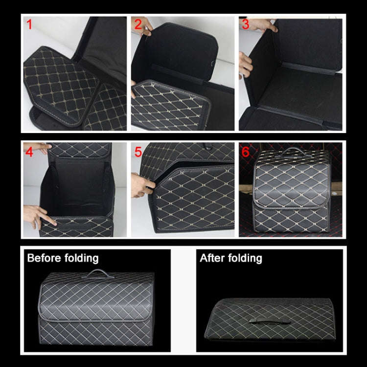 Car Trunk Foldable Storage Box, Checkered Large Size: 54 x 32 x 30cm (Beige)