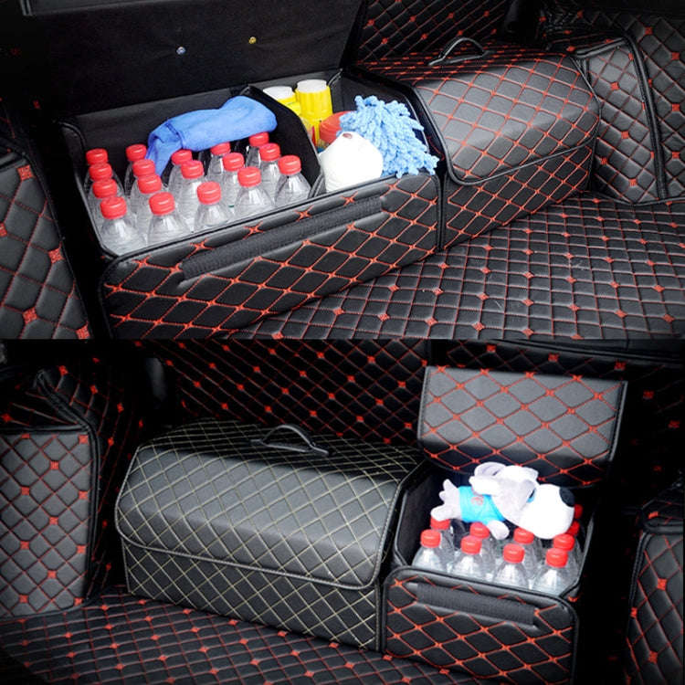 Car Trunk Foldable Storage Box, Checkered Large Size: 54 x 32 x 30cm (Beige)